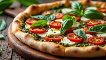 découvrez notre pizza vegan créative avec une "bufala" végétale et un pesto savoureux, alliant fraîcheur et gourmandise pour une expérience culinaire 100% végétale.