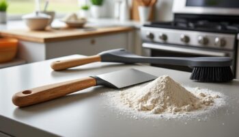 découvrez notre raclette à farine et brosse de four pour un nettoyage efficace et sécurisé de vos équipements de cuisson.
